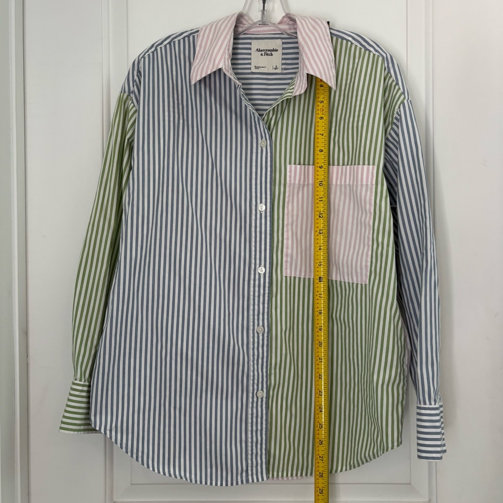 Abercrombie & Fitch Green Blue Pink Striped Shirt Long Sleeve Oversized - Picture 5 of 11